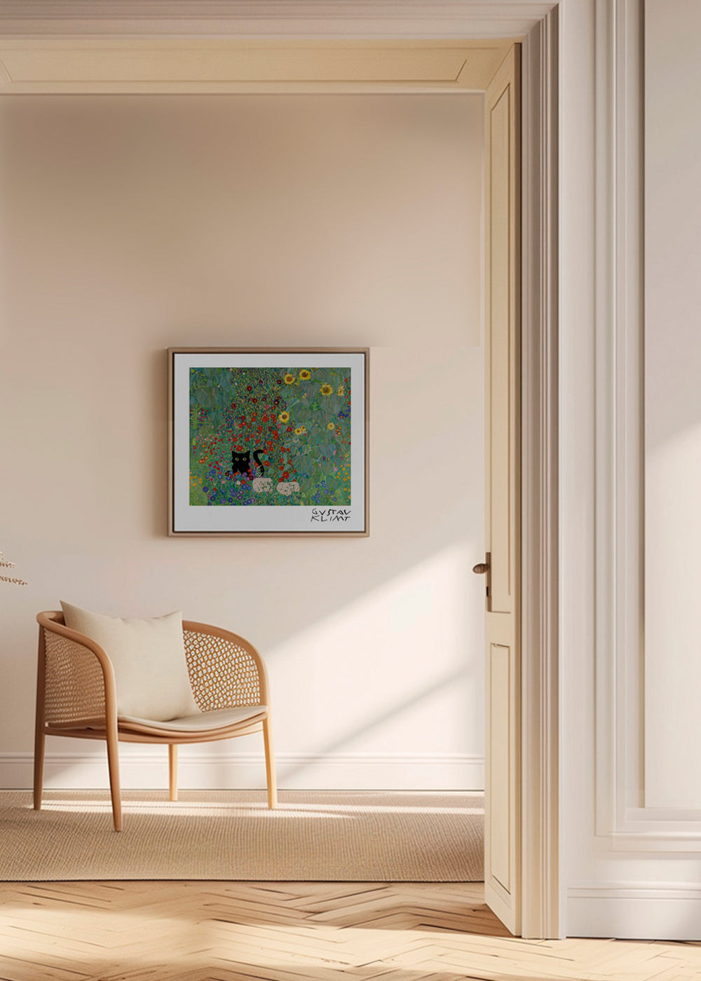 Gustav Klimt Garden Cat Print - Square