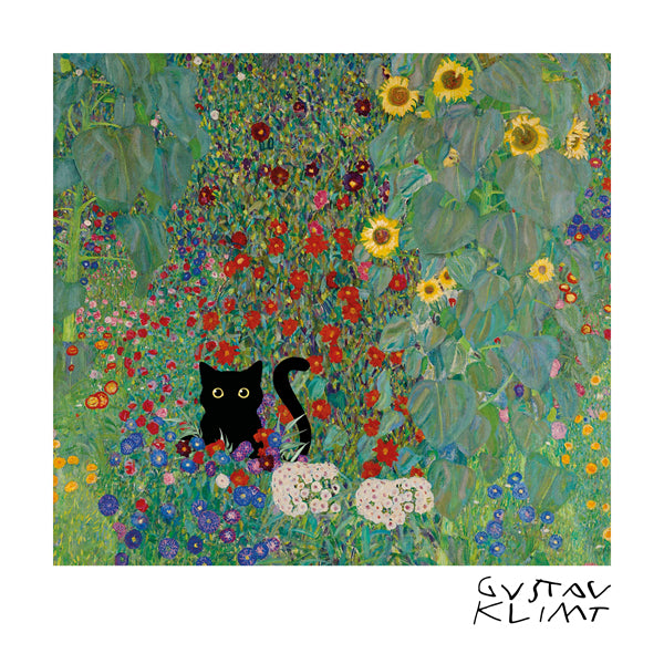 Gustav Klimt Garden Cat Print - Square