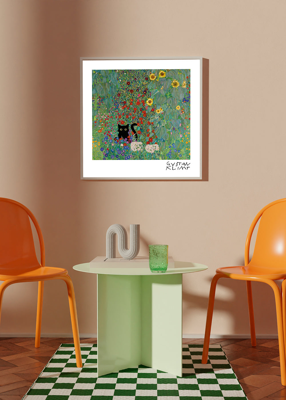 Gustav Klimt Garden Cat Print - Square