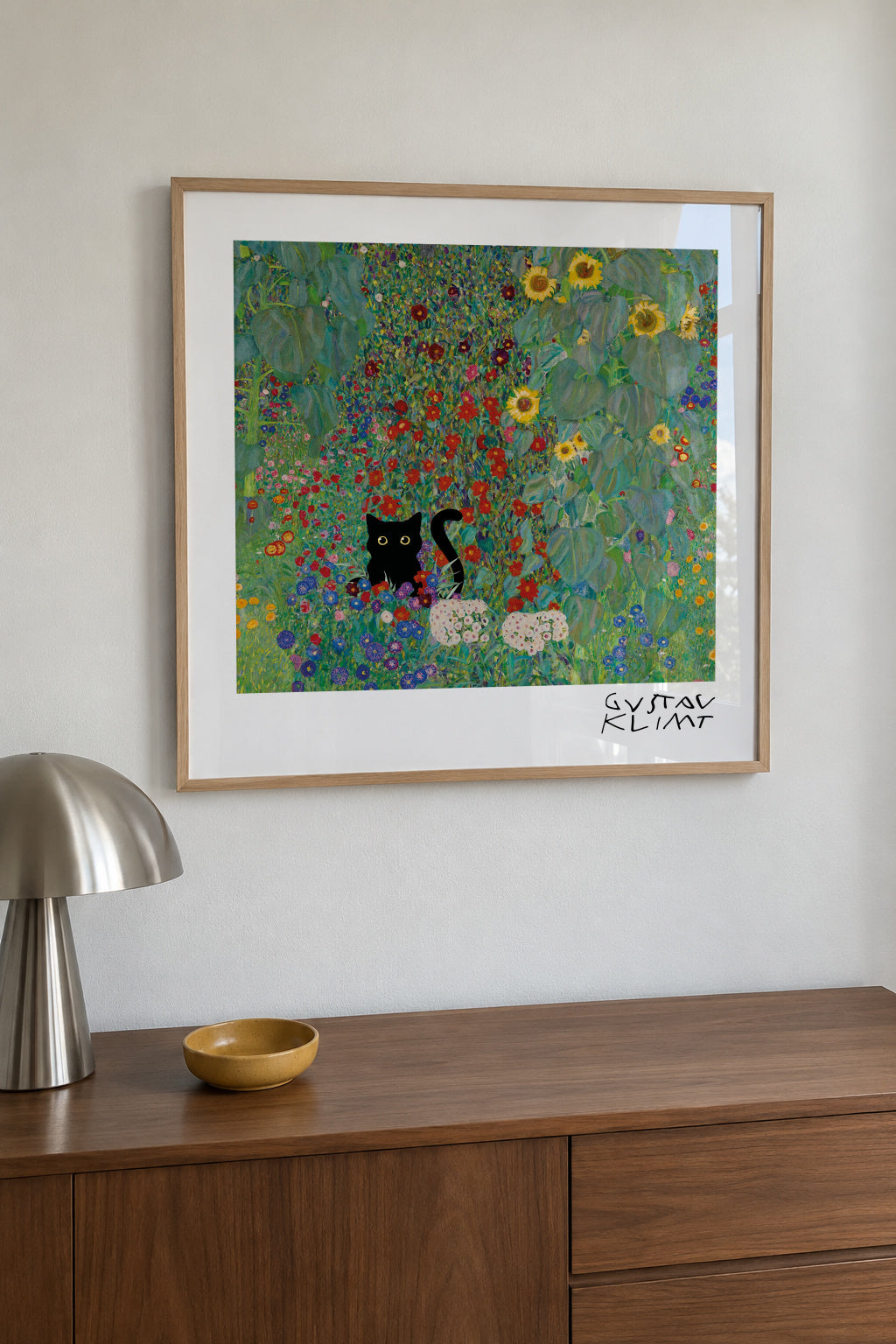Gustav Klimt Garden Cat Print - Square - Framed poster in an interior