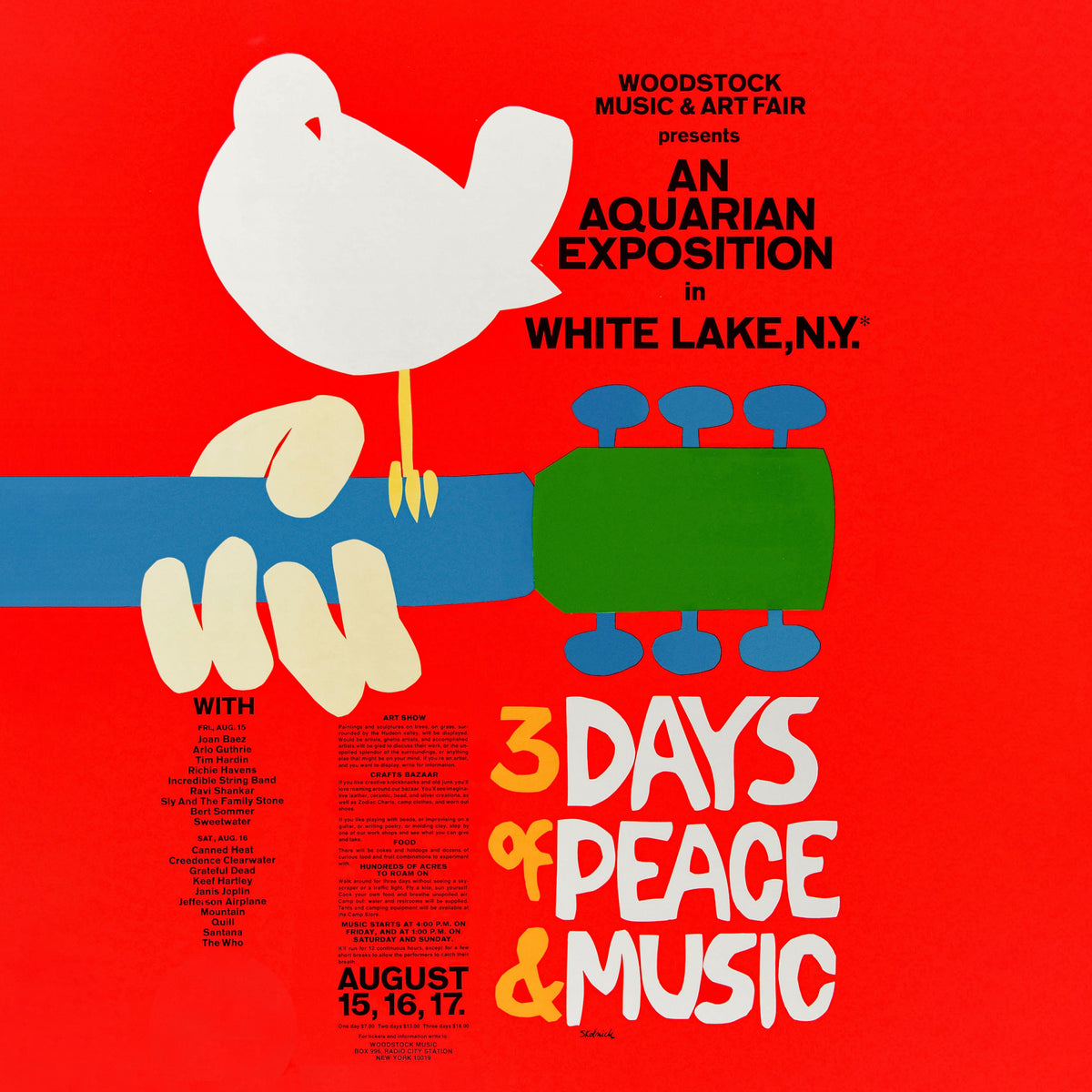 Woodstock 1969 Poster - 3 days of peace & music - Square - Unframed art print