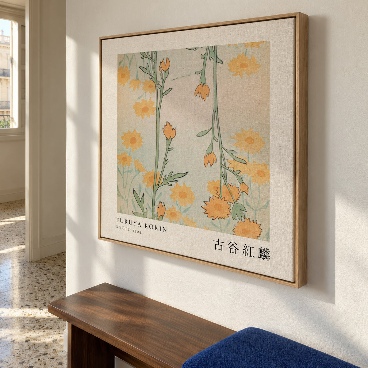 Floral Design II Shin-bijutsukai by Korin Furuya - Square - Framed canvas in an interior