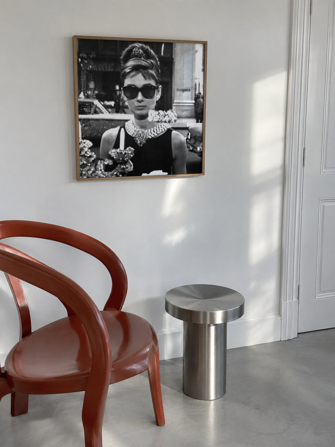 Audrey Hepburn in Breakfast at Tiffany vintage photograph. - Square - Framed poster in an interior