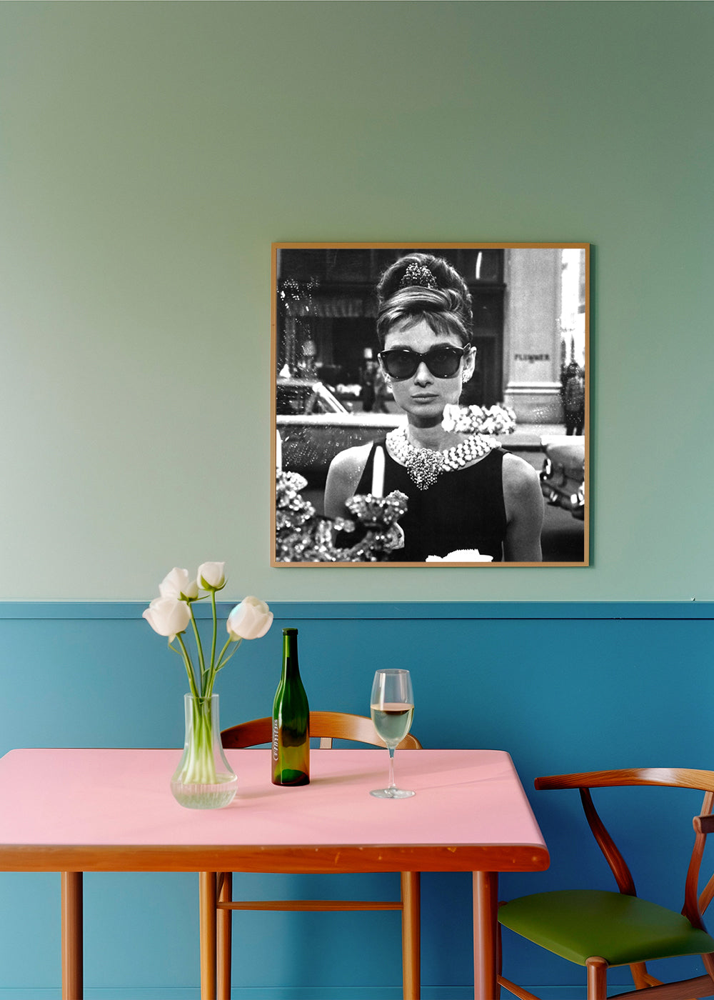 Audrey Hepburn in Breakfast at Tiffany vintage photograph. - Square