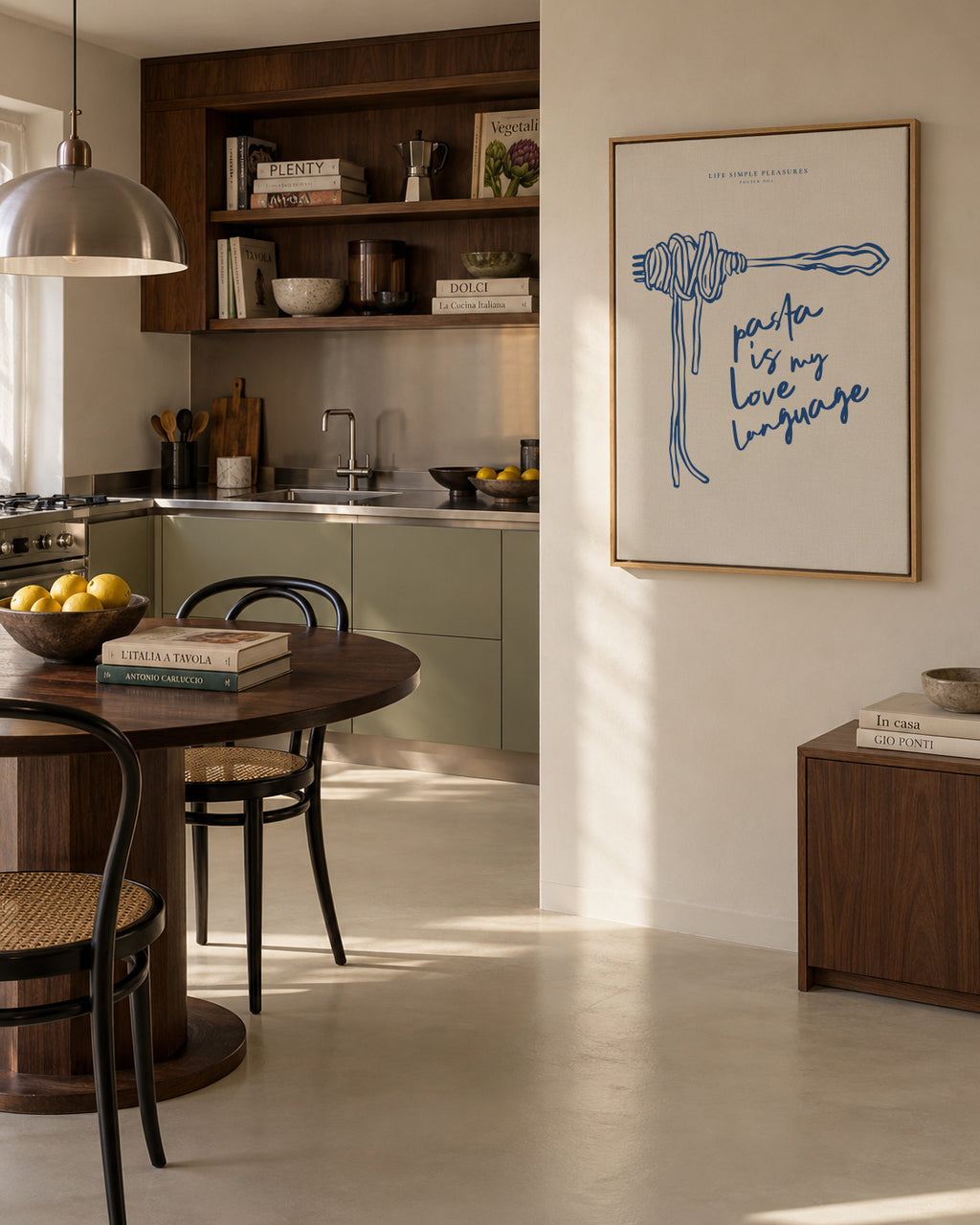 Life Simple simple pleasures - Pasta is my love Language - Framed canvas in an interior