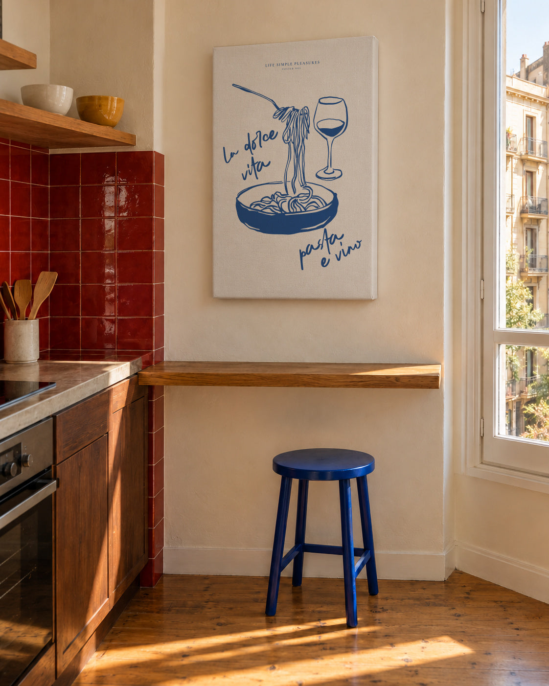 Life Simple simple pleasures - La Dolce Vita, Pasta e vino - Unframed canvas in an interior
