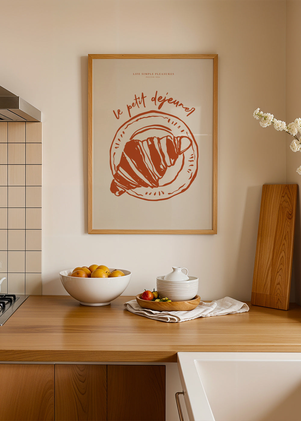 Life Simple simple pleasures - Le petit dejeuner - Framed poster in an interior