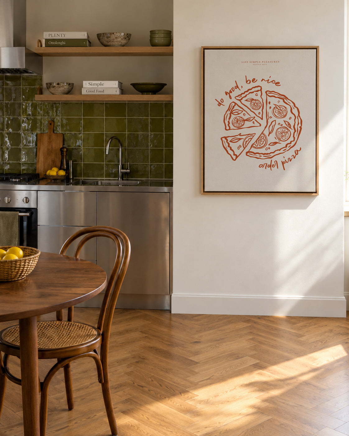 Life Simple simple pleasures - Pizza - Framed canvas in an interior