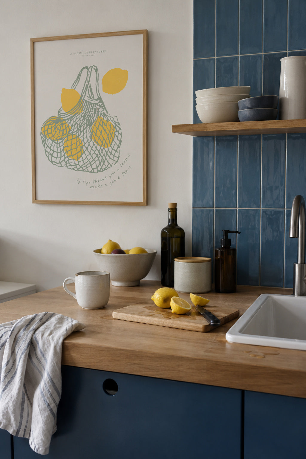 Life Simple simple pleasures - Make Gin & Tonic - Framed poster in an interior
