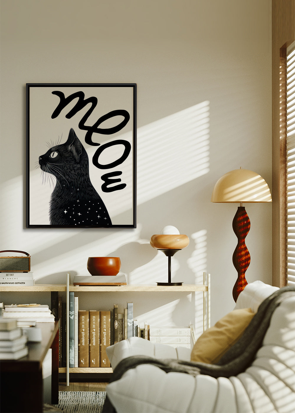 Meow (Cat portrait) - Framed canvas in an interior