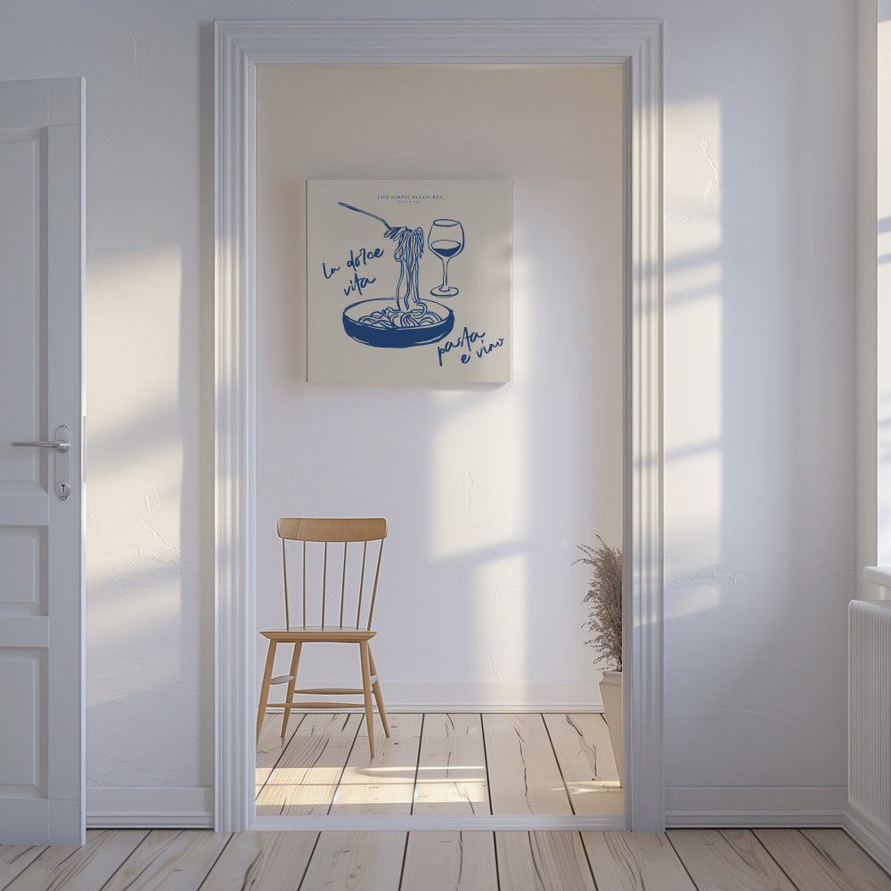 Life Simple simple pleasures - La Dolce Vita, Pasta e vino - SQUARE - Unframed canvas in an interior