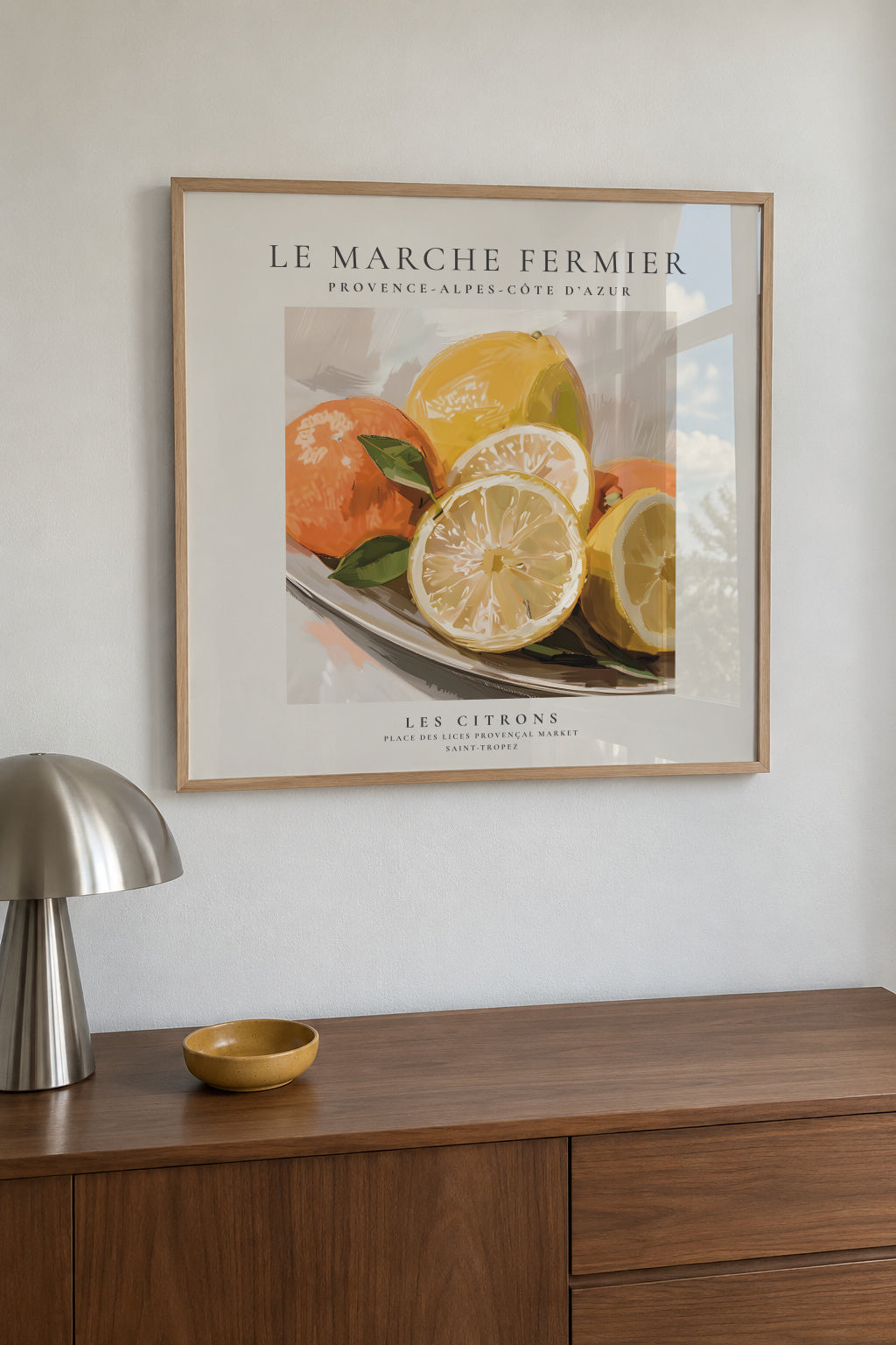 Le marche fermier - Les Citrons - SQUARE - Framed poster in an interior