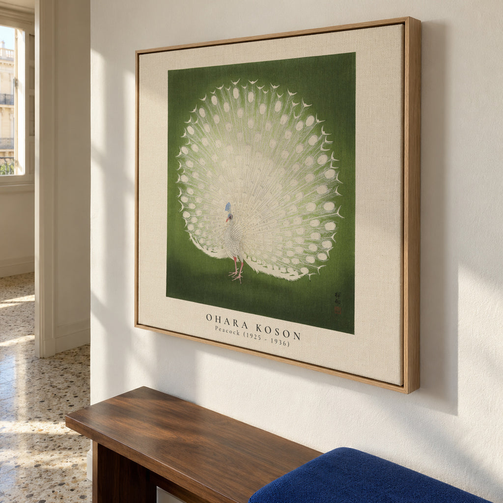 Ohara Koson, Peacock - SQUARE - Framed canvas in an interior