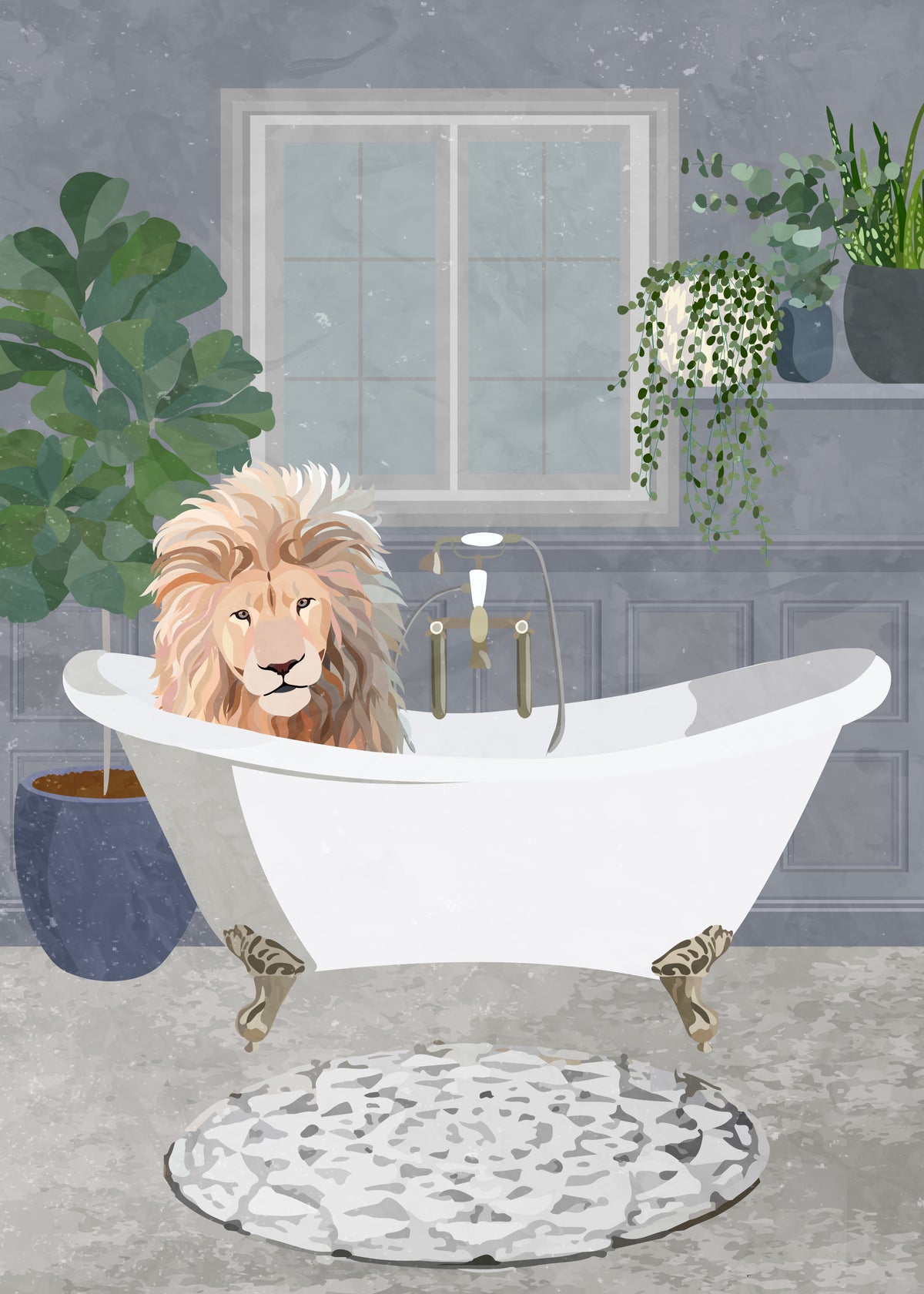 Lion takes a bath - Unframed art print