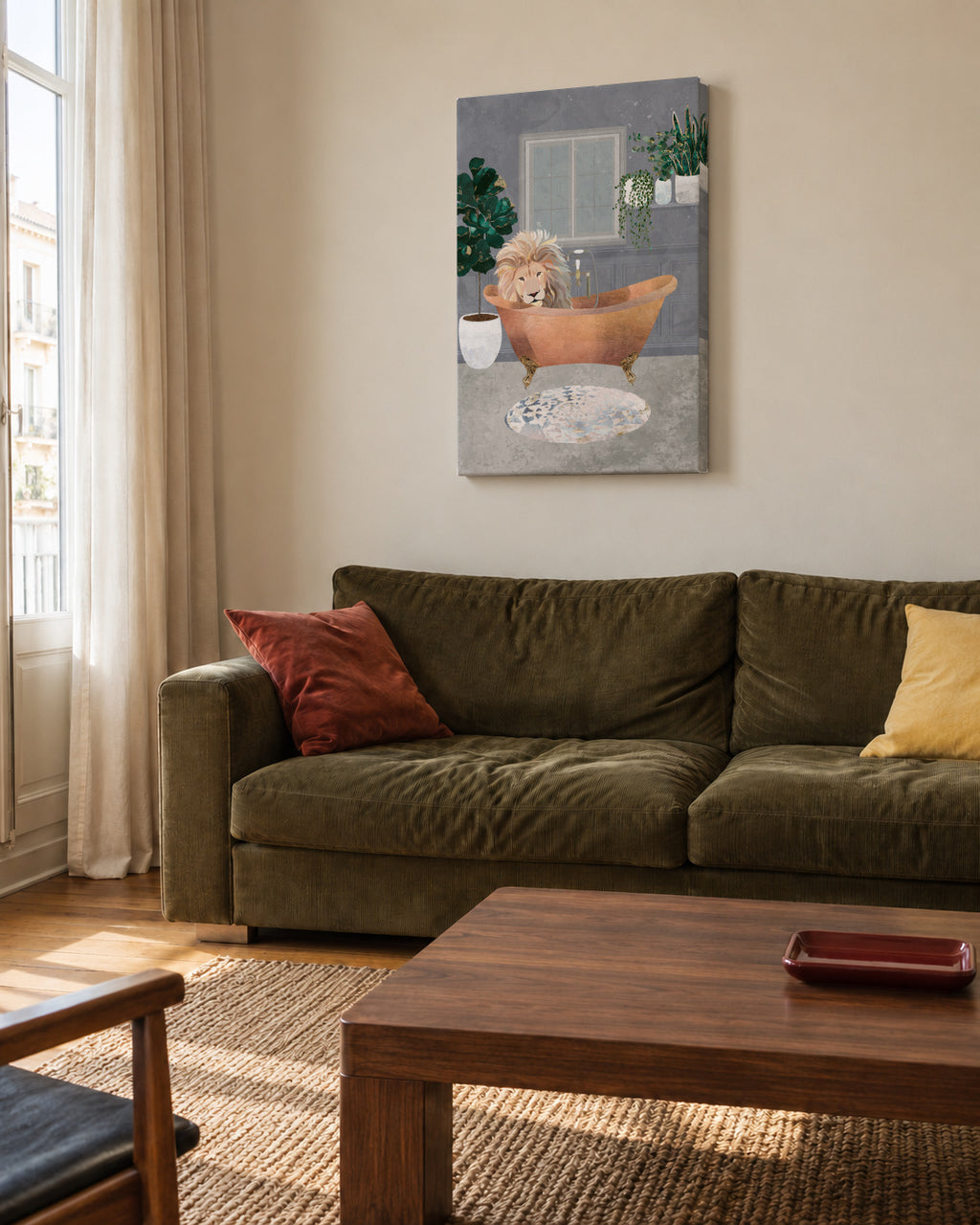 Lux Lion in the copper bath - Unframed canvas in an interior