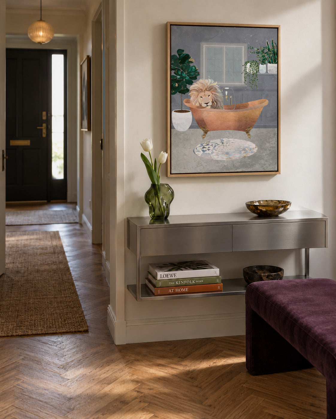 Lux Lion in the copper bath - Framed canvas in an interior