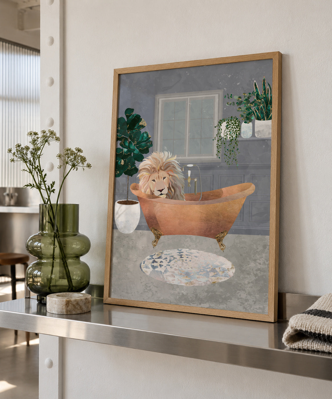 Lux Lion in the copper bath - Framed poster in an interior