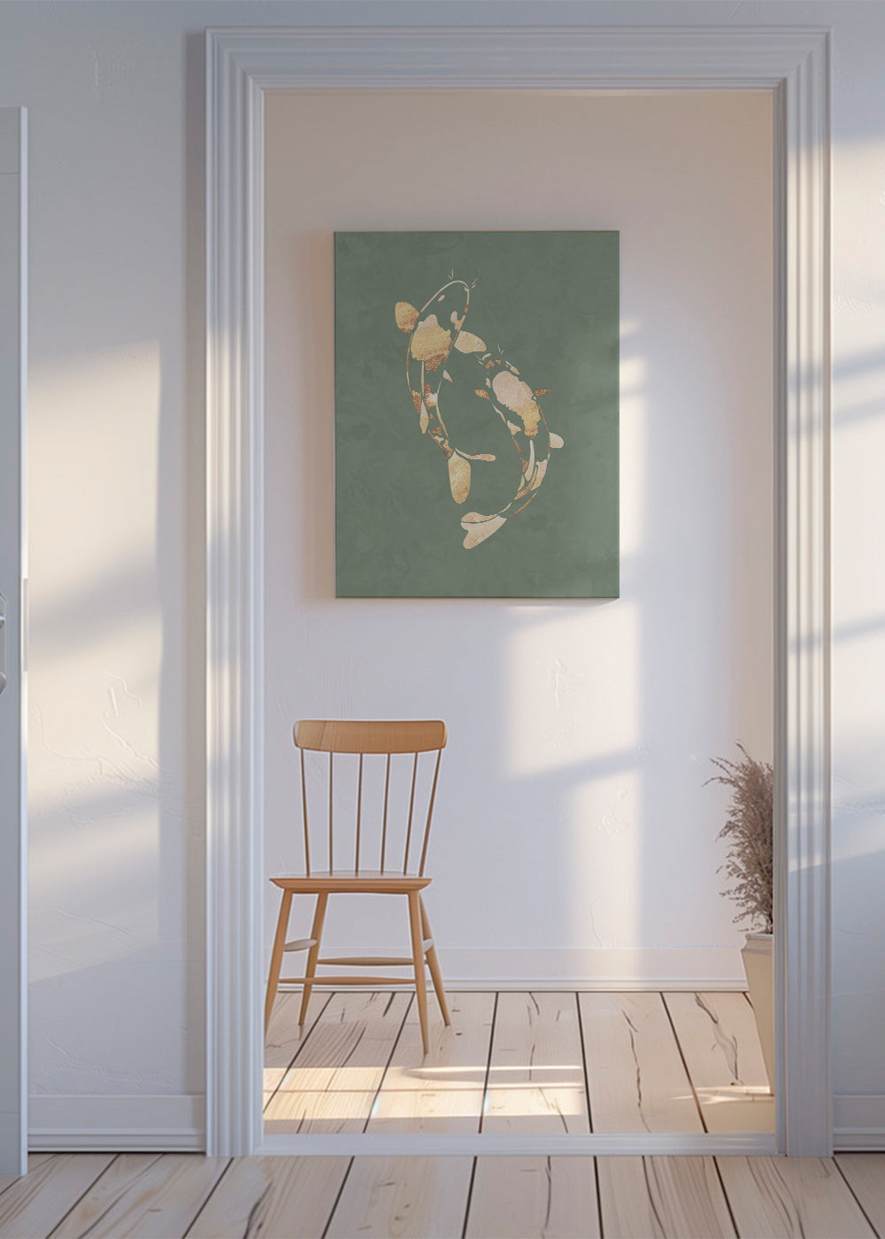 Gold Koi Fish sage green 1