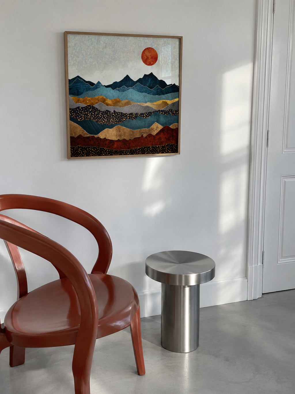 Amber Dusk Square - Framed poster in an interior