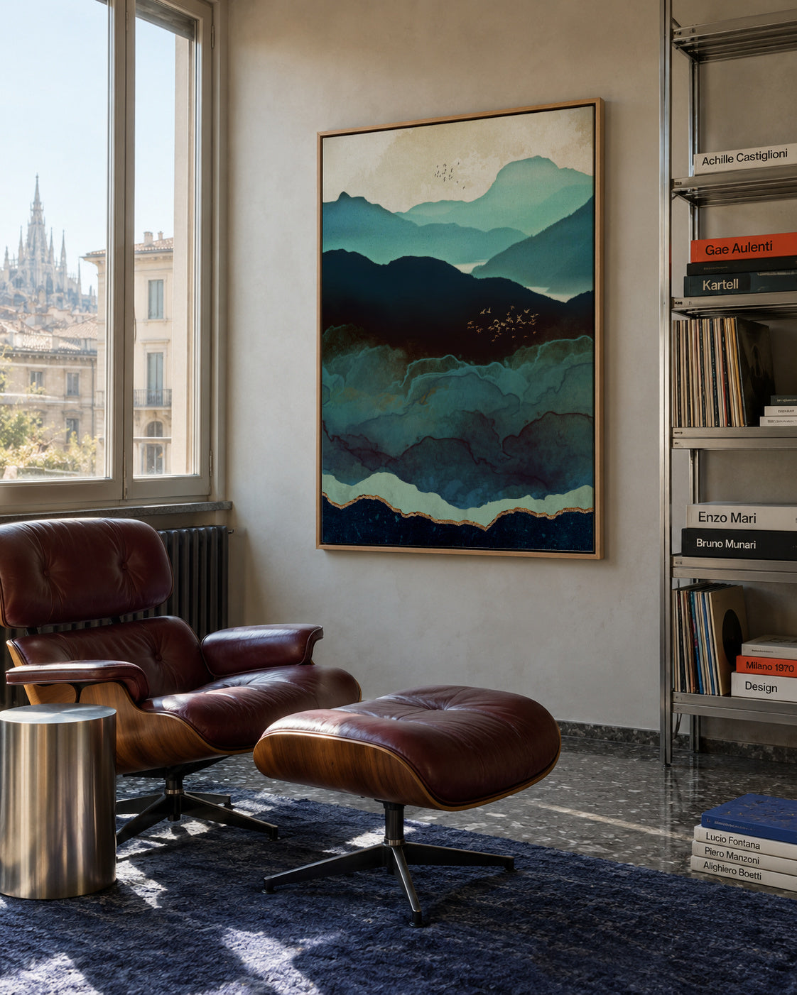 Indigo Mountains - Framed canvas in an interior