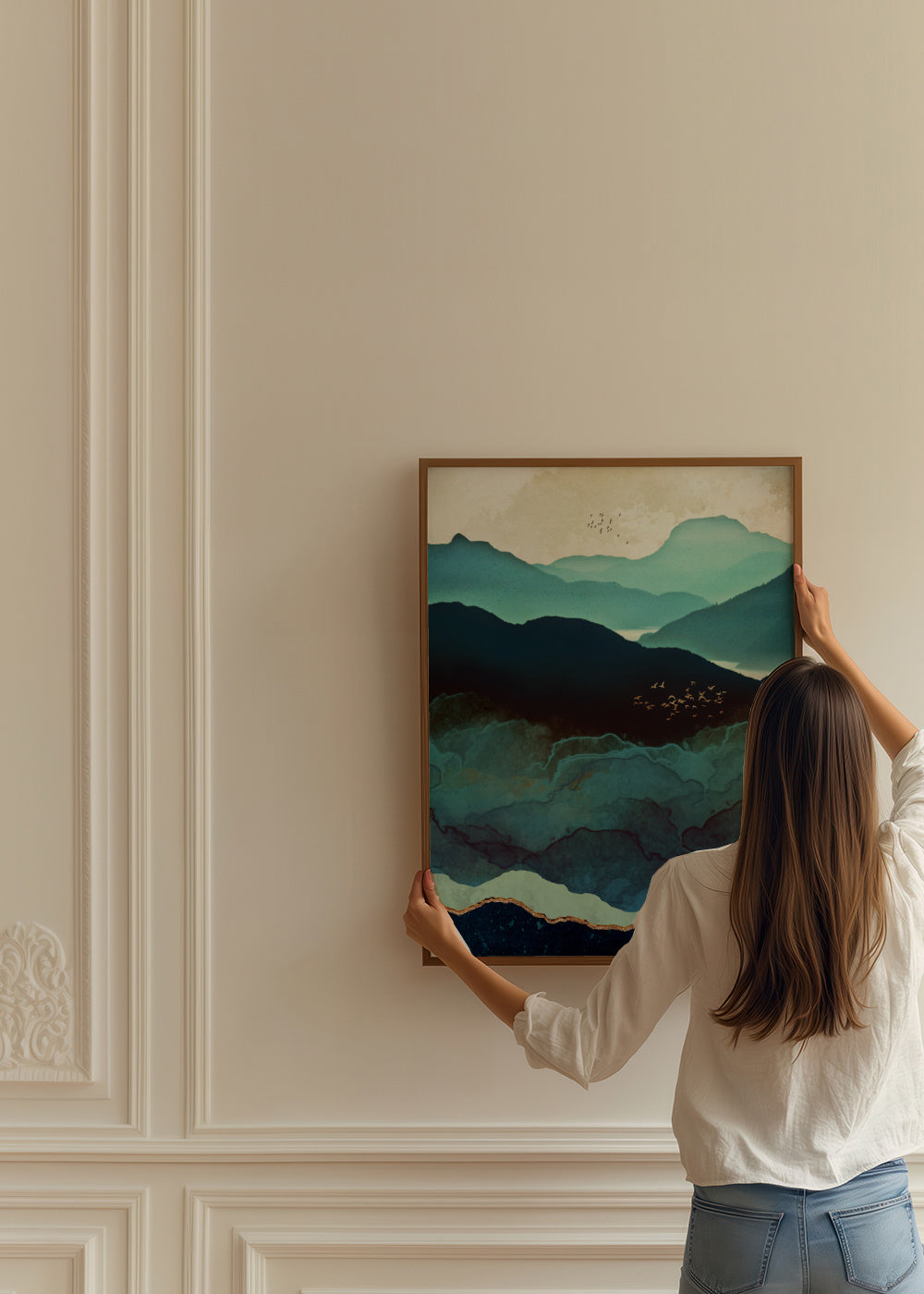 Indigo Mountains - Framed poster in an interior