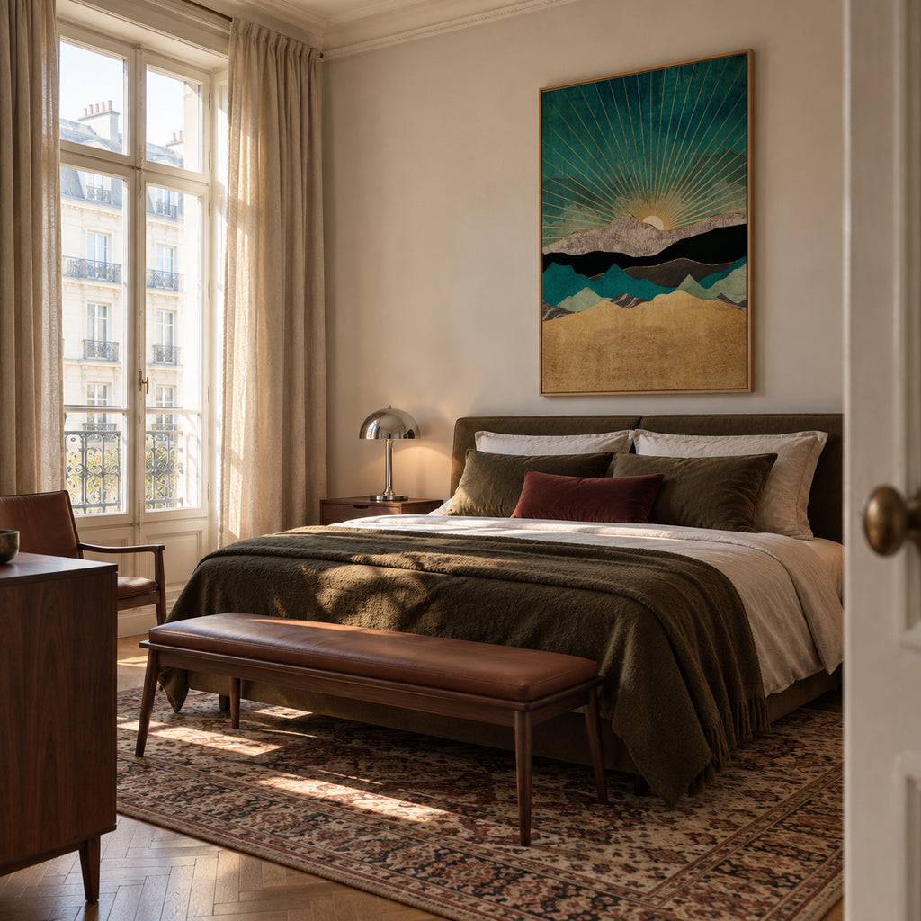Peacock Vista - Framed canvas in an interior