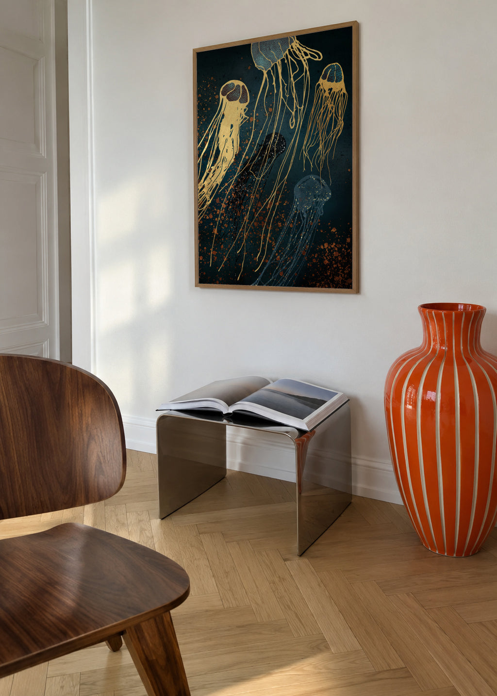 Metallic Jellyfish - Framed poster in an interior