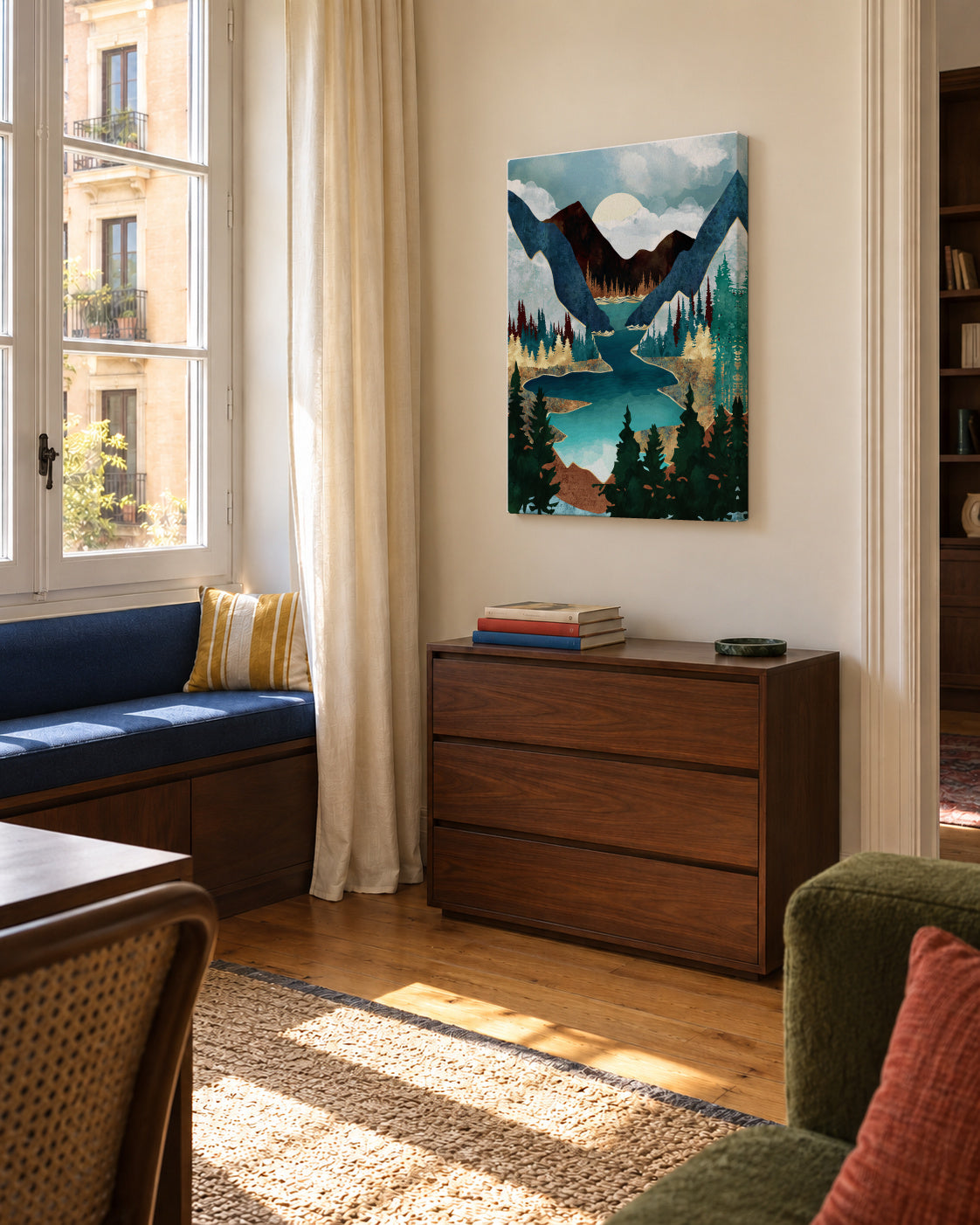 River Vista - Unframed canvas in an interior