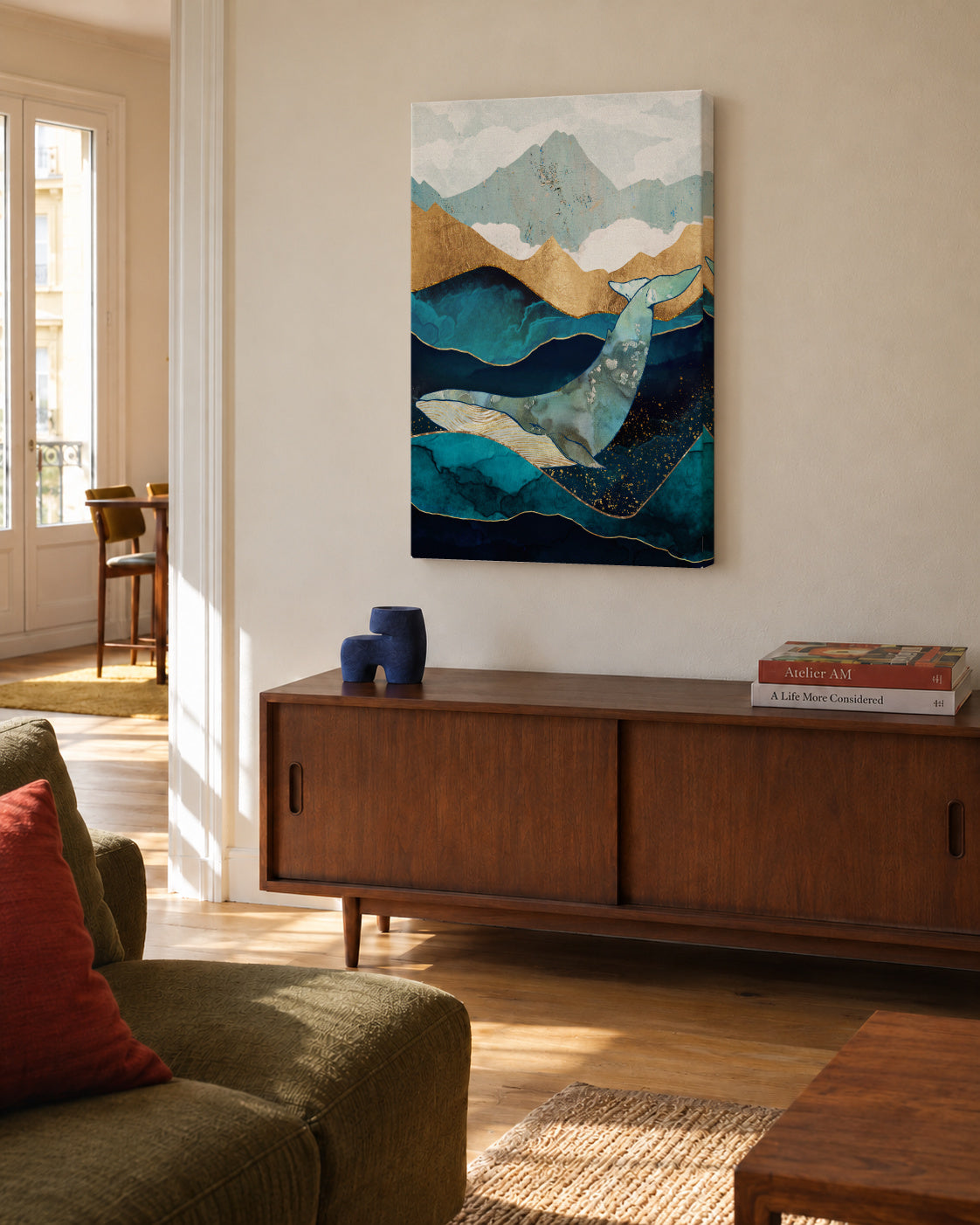 Blue Whale - Unframed canvas in an interior