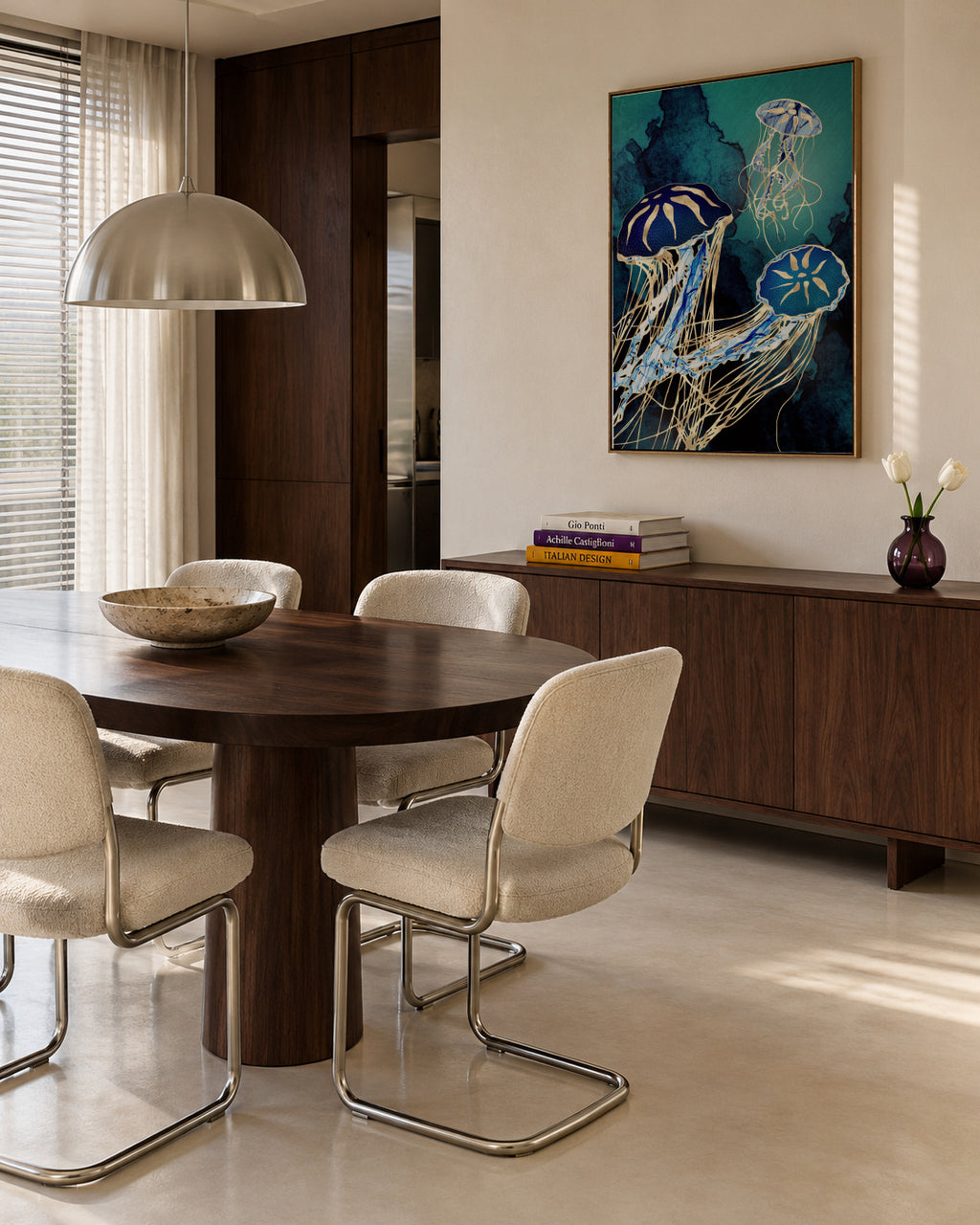 Metallic Jellyfish III - Framed canvas in an interior