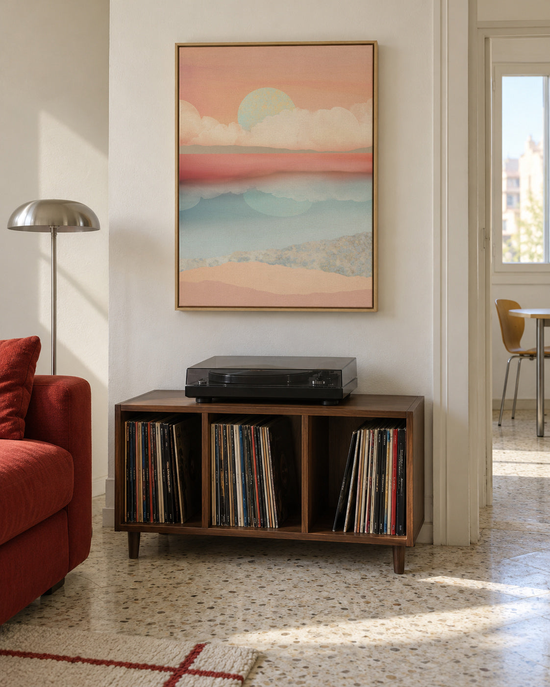 Mint Moon Beach - Framed canvas in an interior