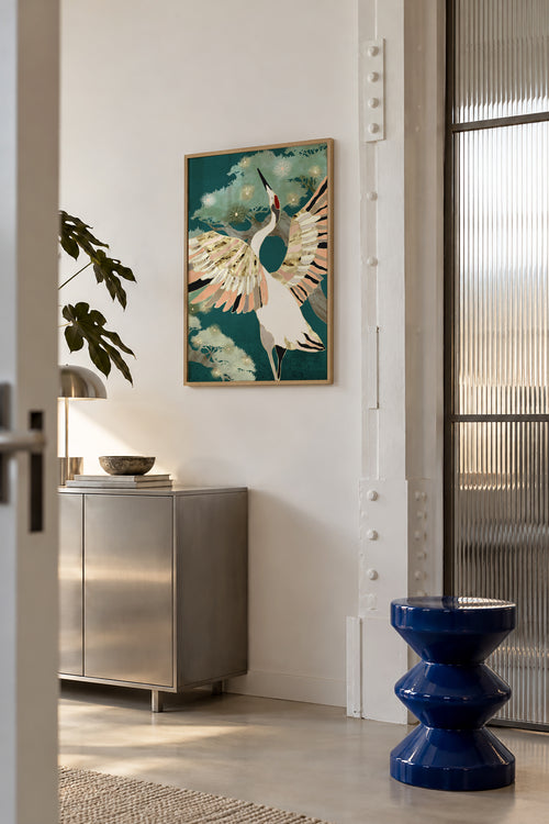 Golden Crane - Framed poster in an interior