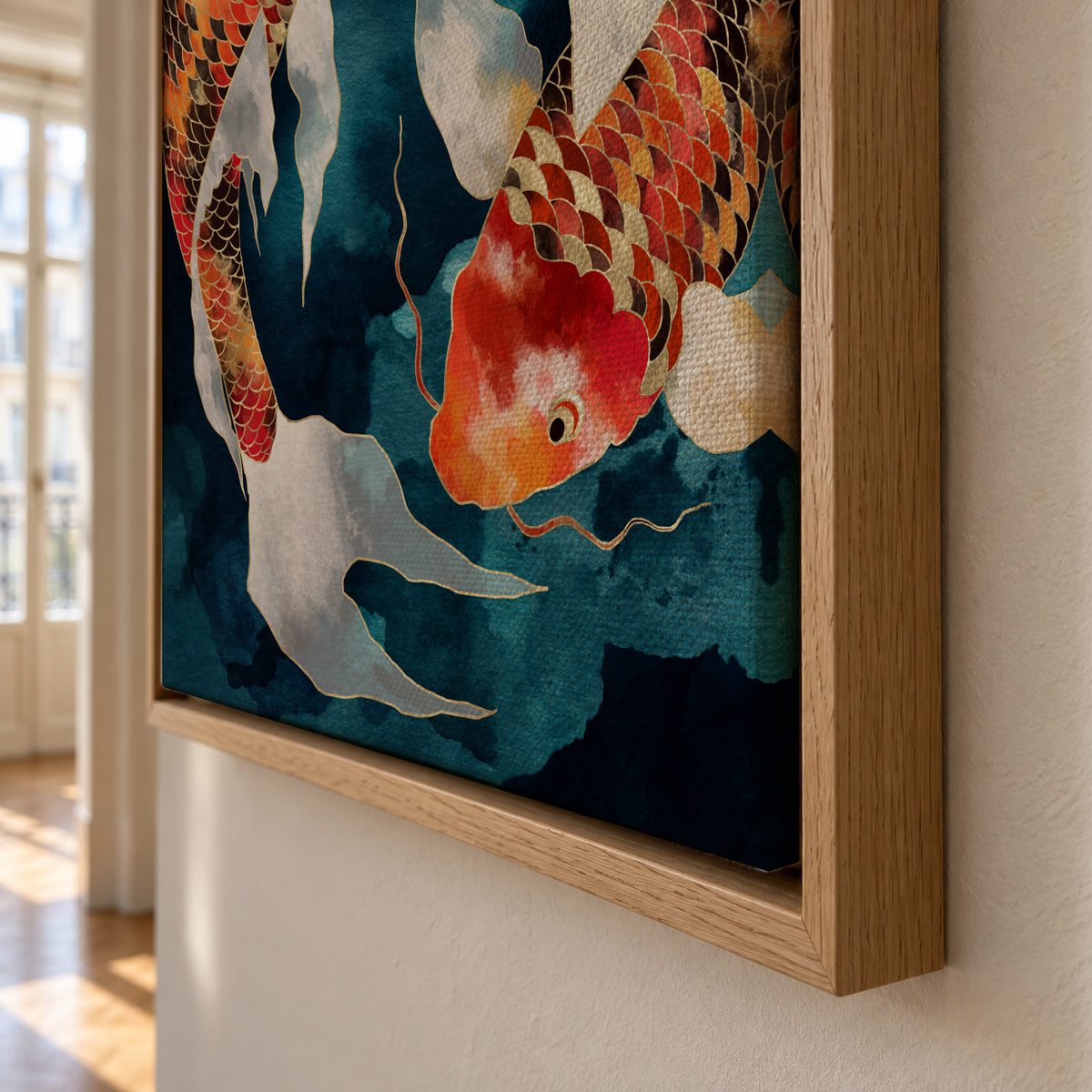 Metallic Koi II - Framed canvas detail