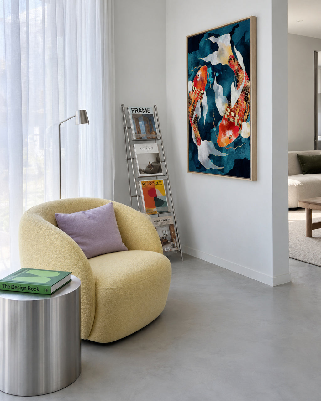 Metallic Koi II - Framed canvas in an interior