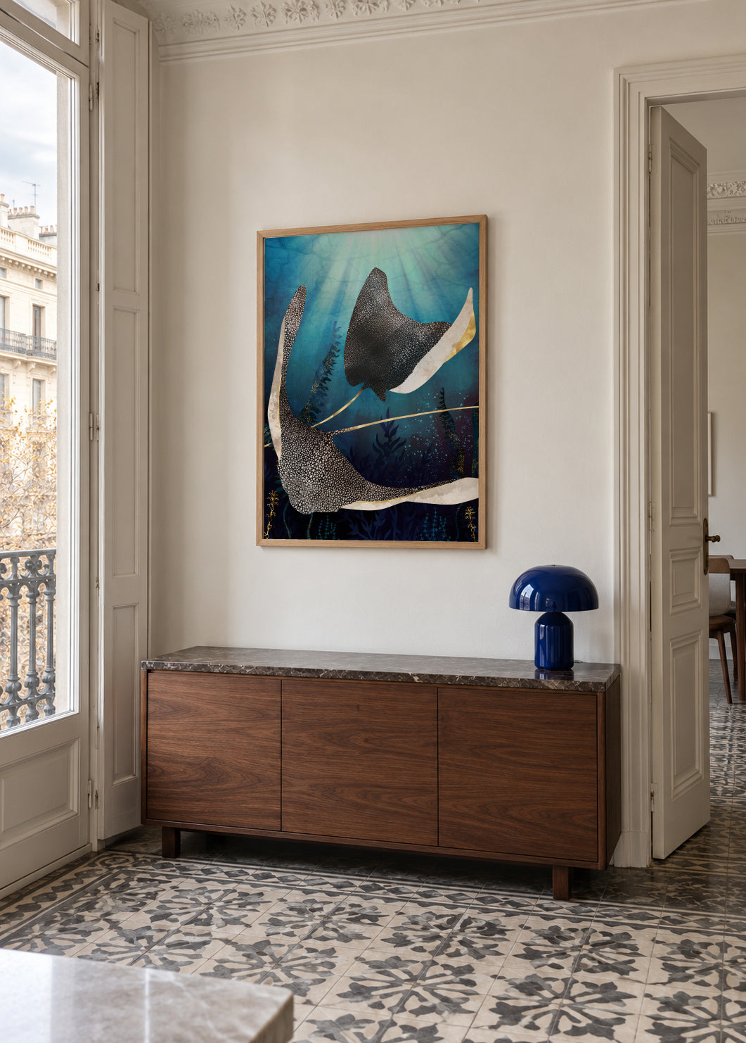 Metallic Stingray - Framed poster in an interior
