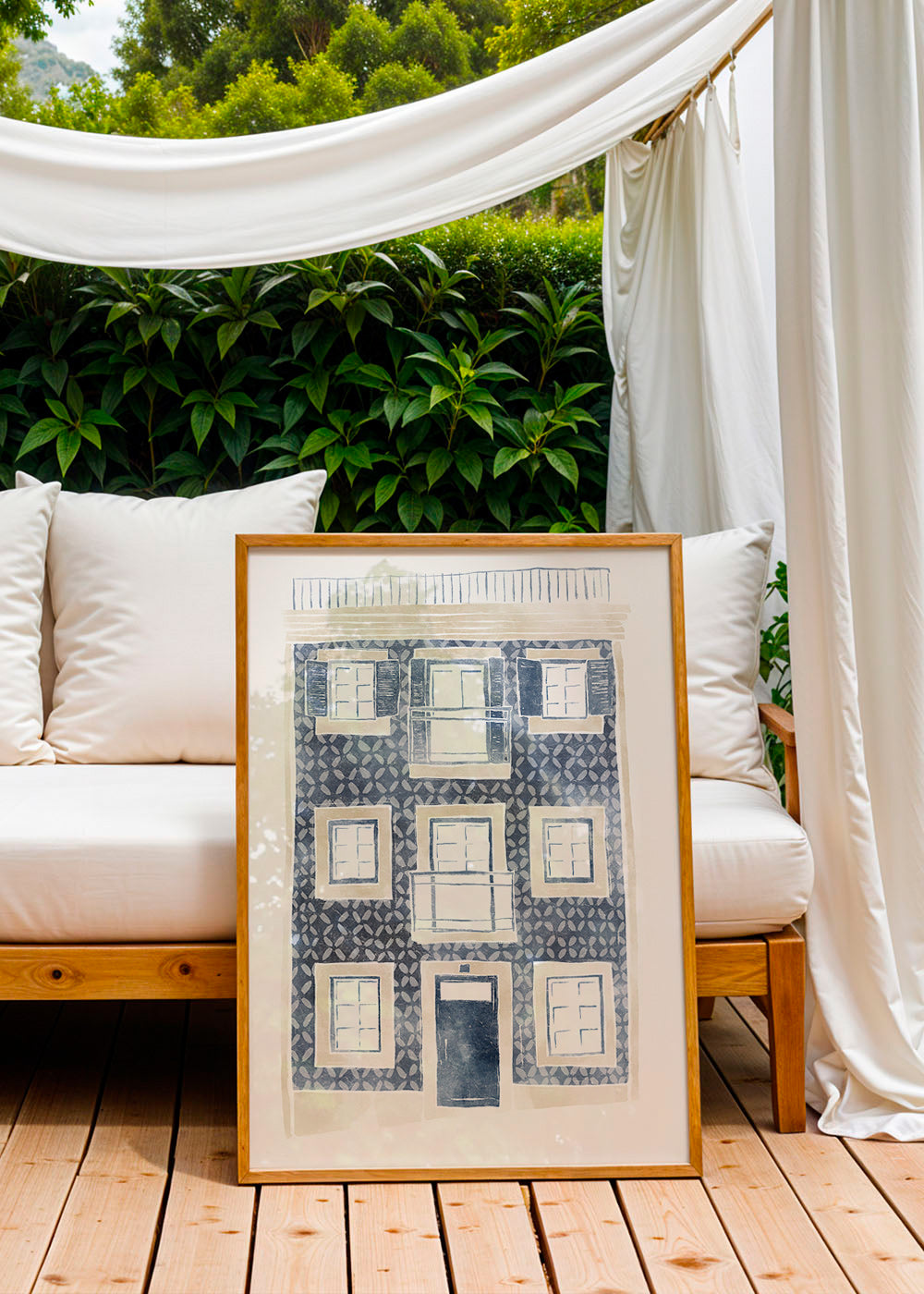 Ilustración de fachada con azulejos y balcones – Product3