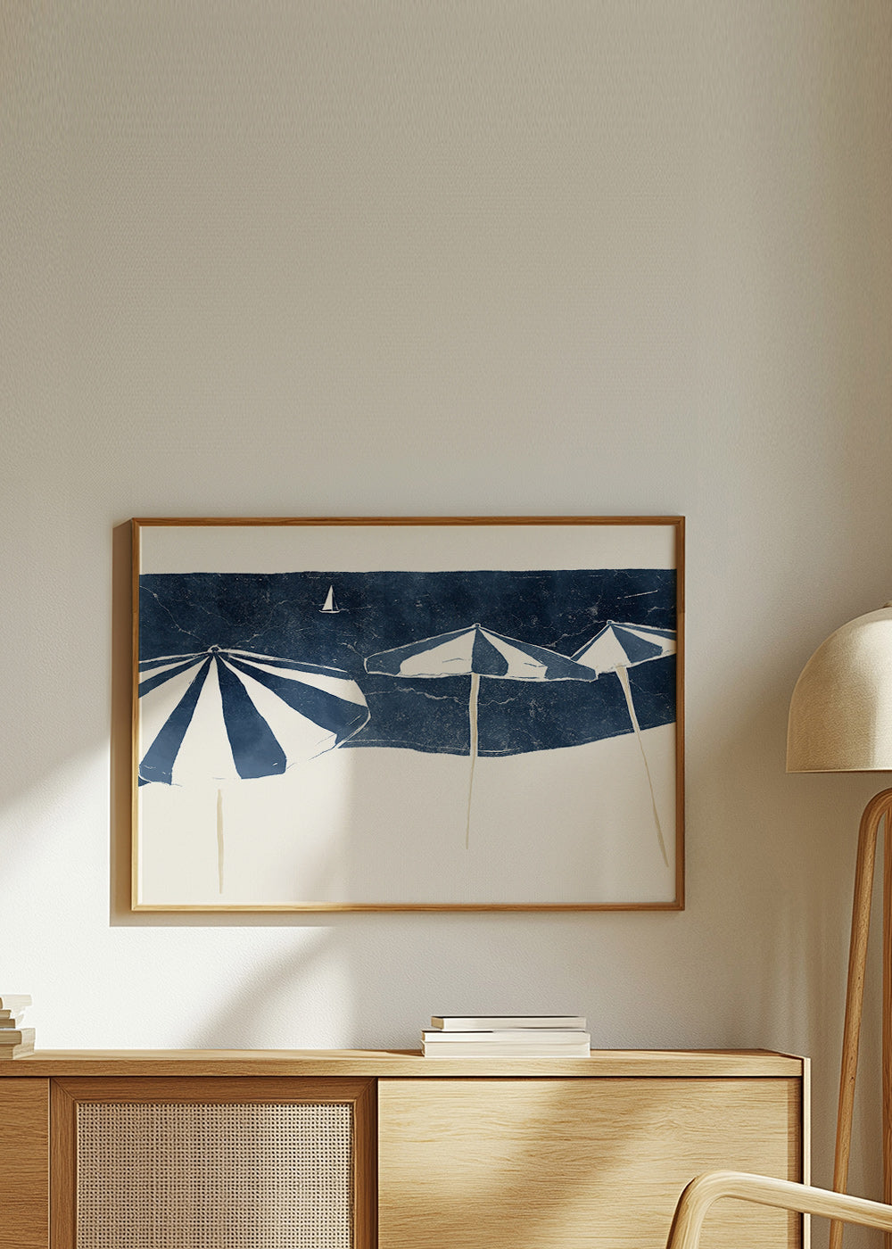 Cuadro de paisaje con sombrillas marinas minimalistas – Product2