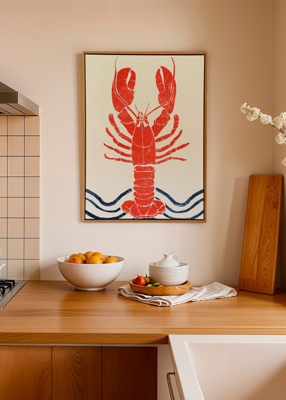 Cuadro de cocina: langosta roja estilo grabado – Canvas1