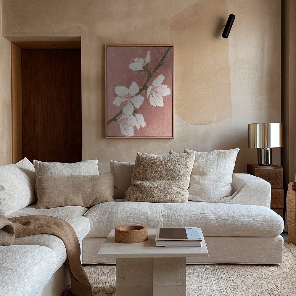 Lámina botánica con flor sobre fondo rosa – Canvas2