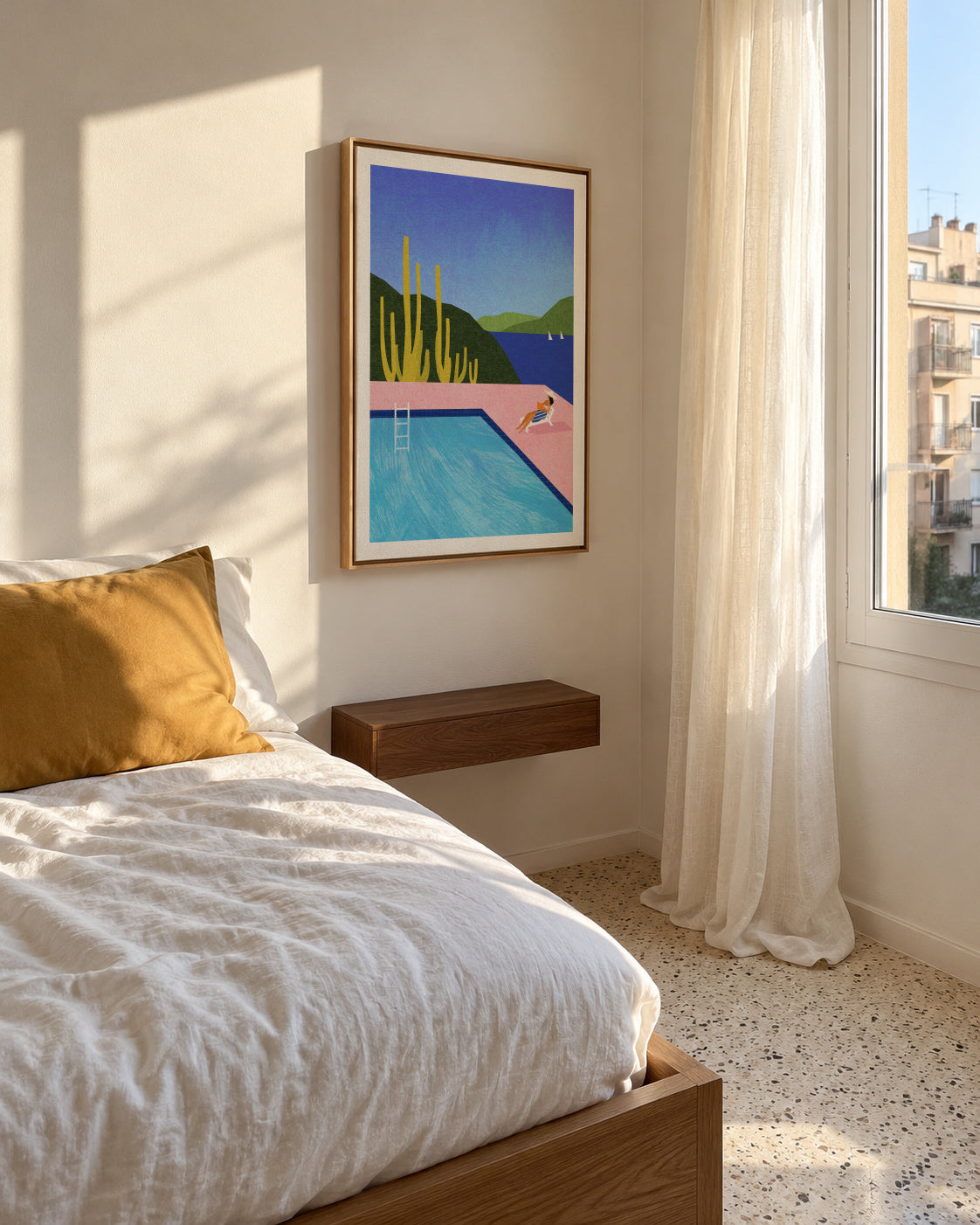Swimming Pool II - Framed canvas in an interior