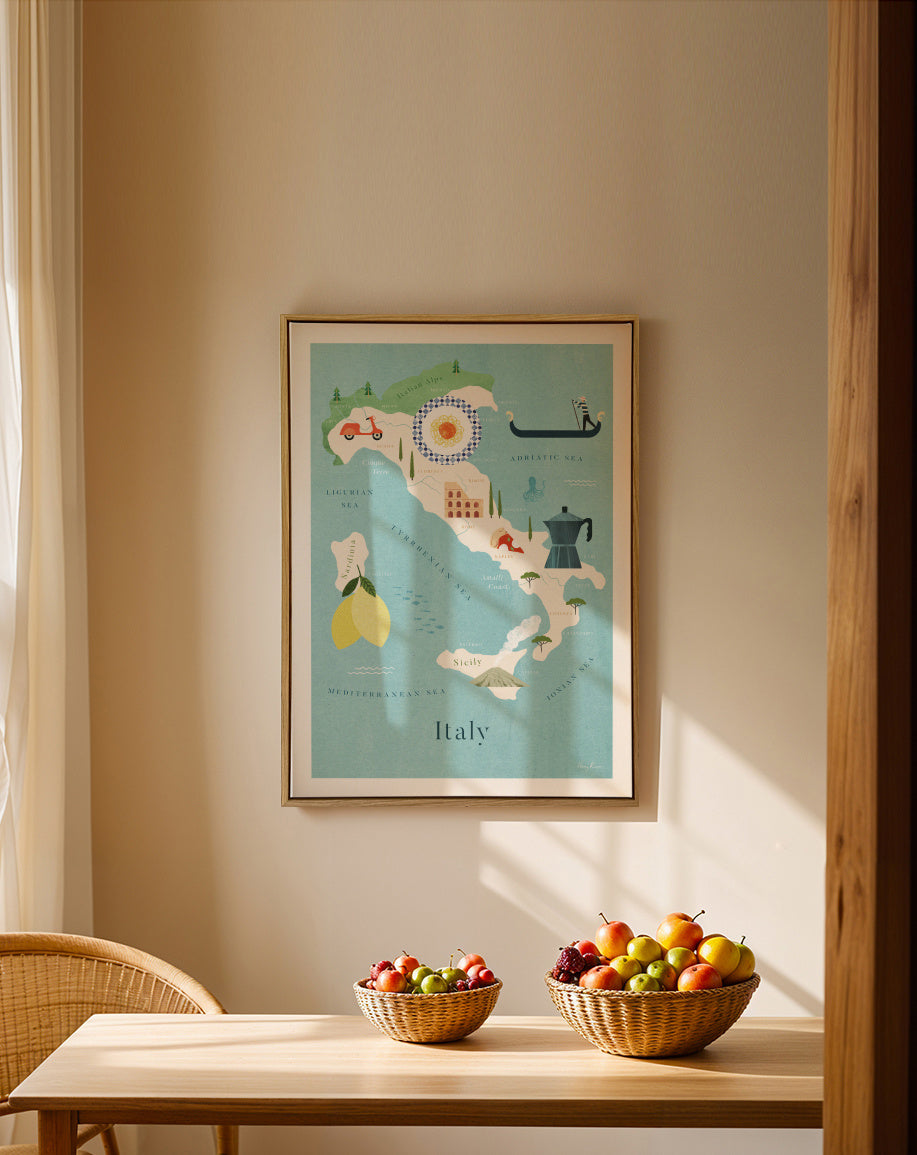 Italy Map - Framed canvas in an interior