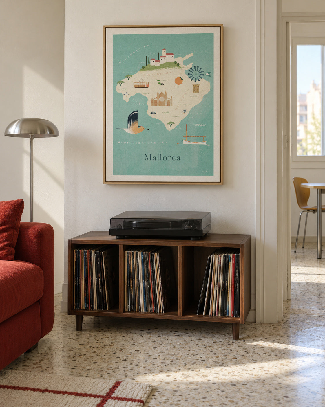 Mallorca Map - Framed canvas in an interior