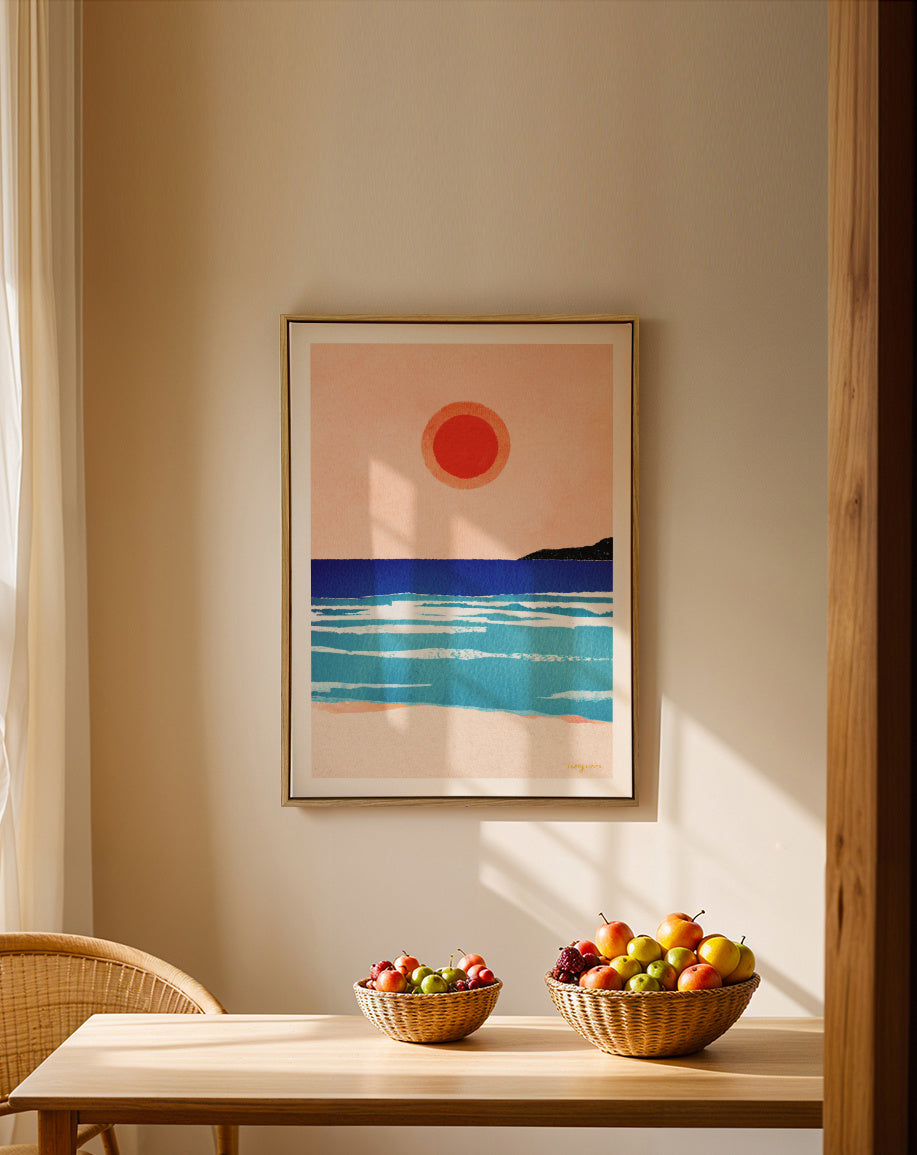 Ocean sunset- minimalist painting - Framed canvas in an interior