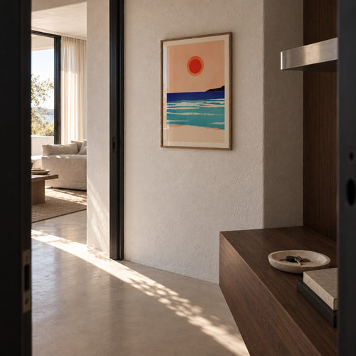 Ocean sunset- minimalist painting - Framed poster in an interior