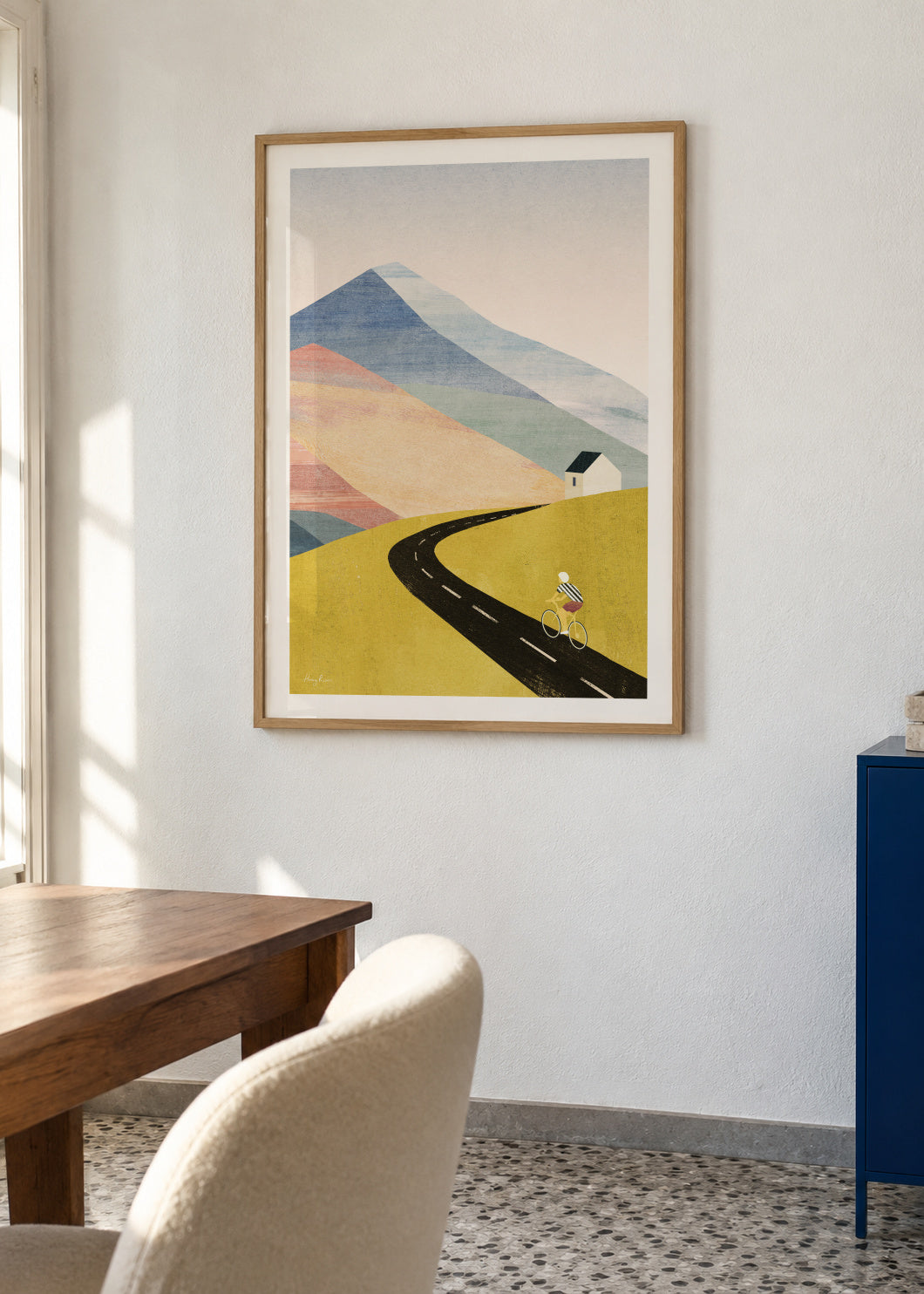 Cycling in the mountains - Framed poster in an interior