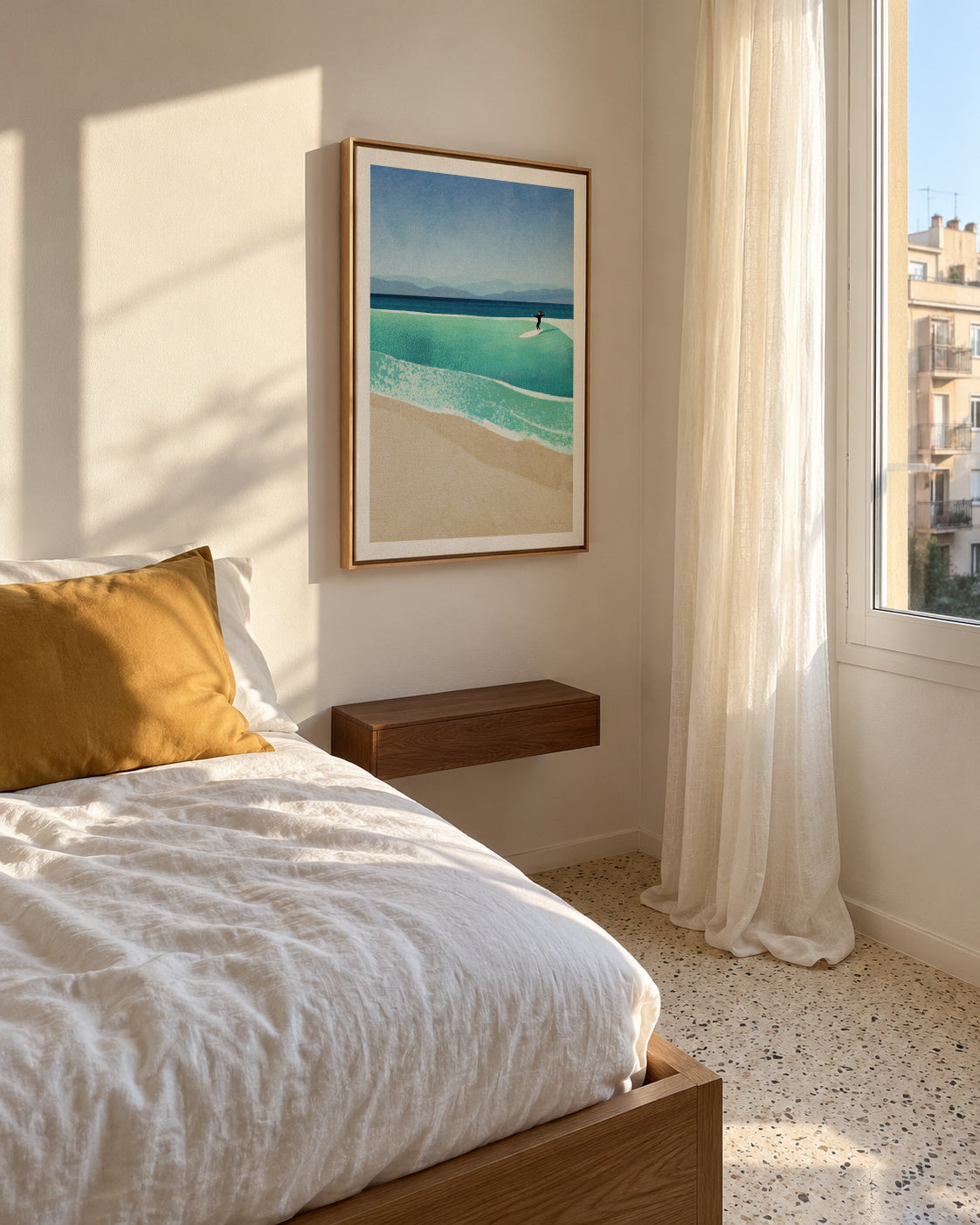 Surfing the perfect wave - Framed canvas in an interior