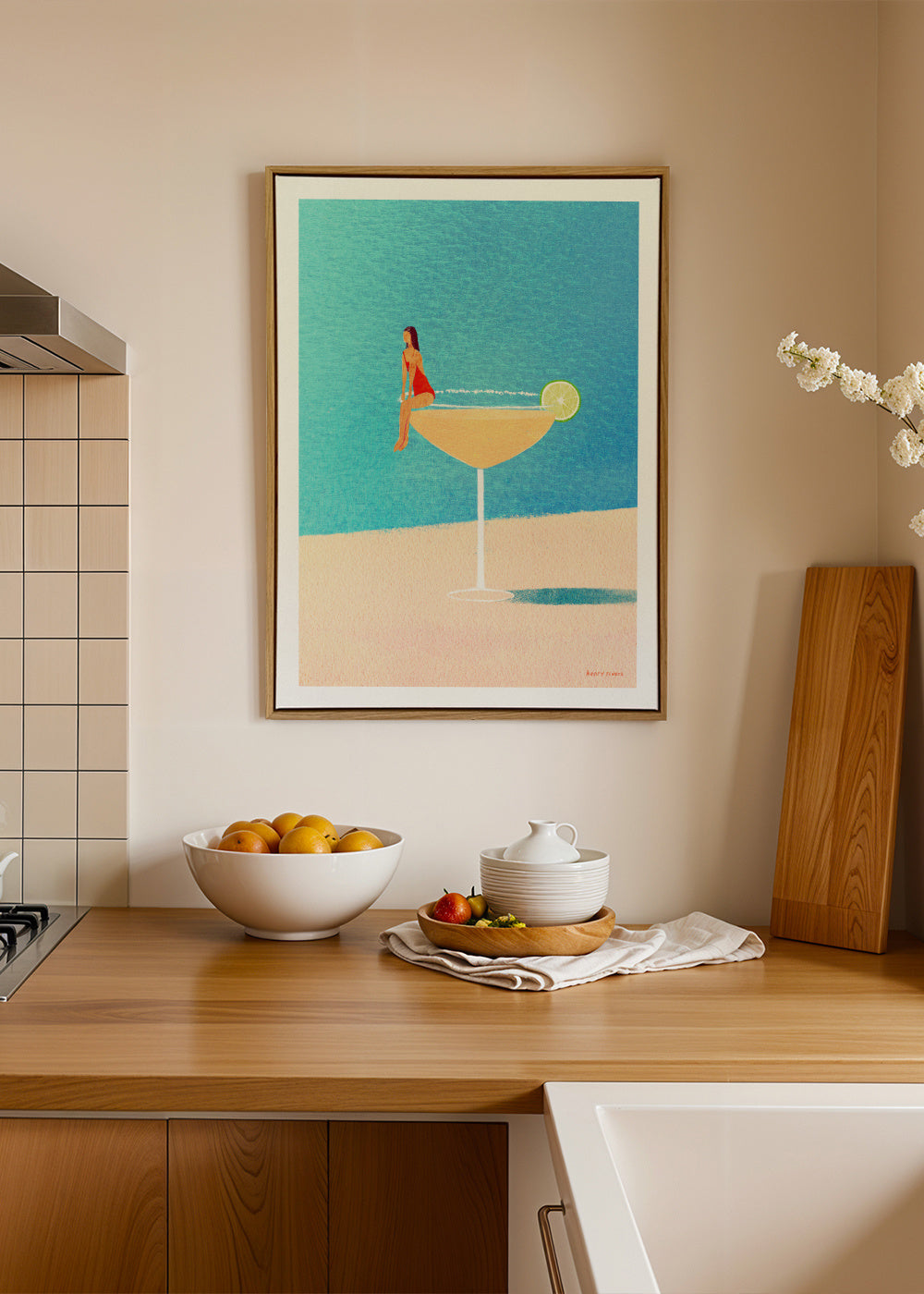 Poolside Margarita - Framed canvas in an interior