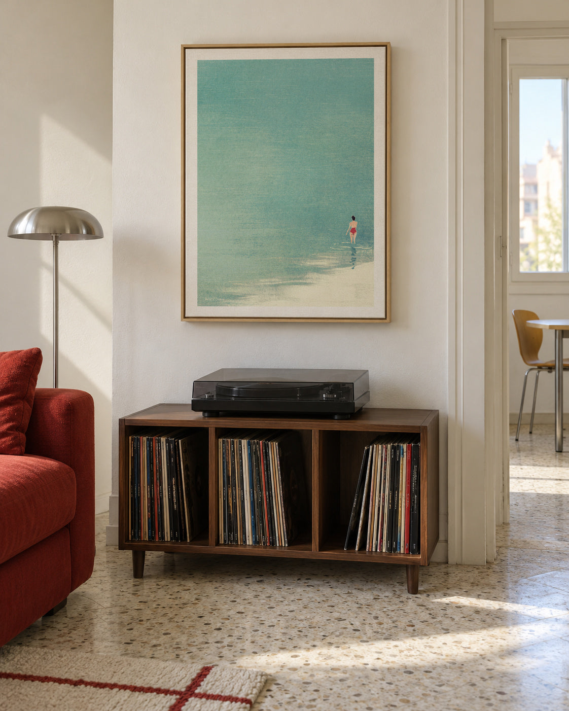 Last swim of the day - Framed canvas in an interior