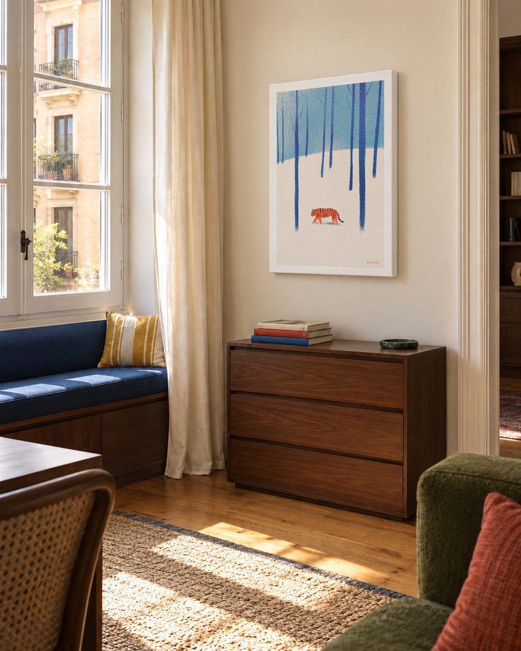 Tiger in the snow - Unframed canvas in an interior