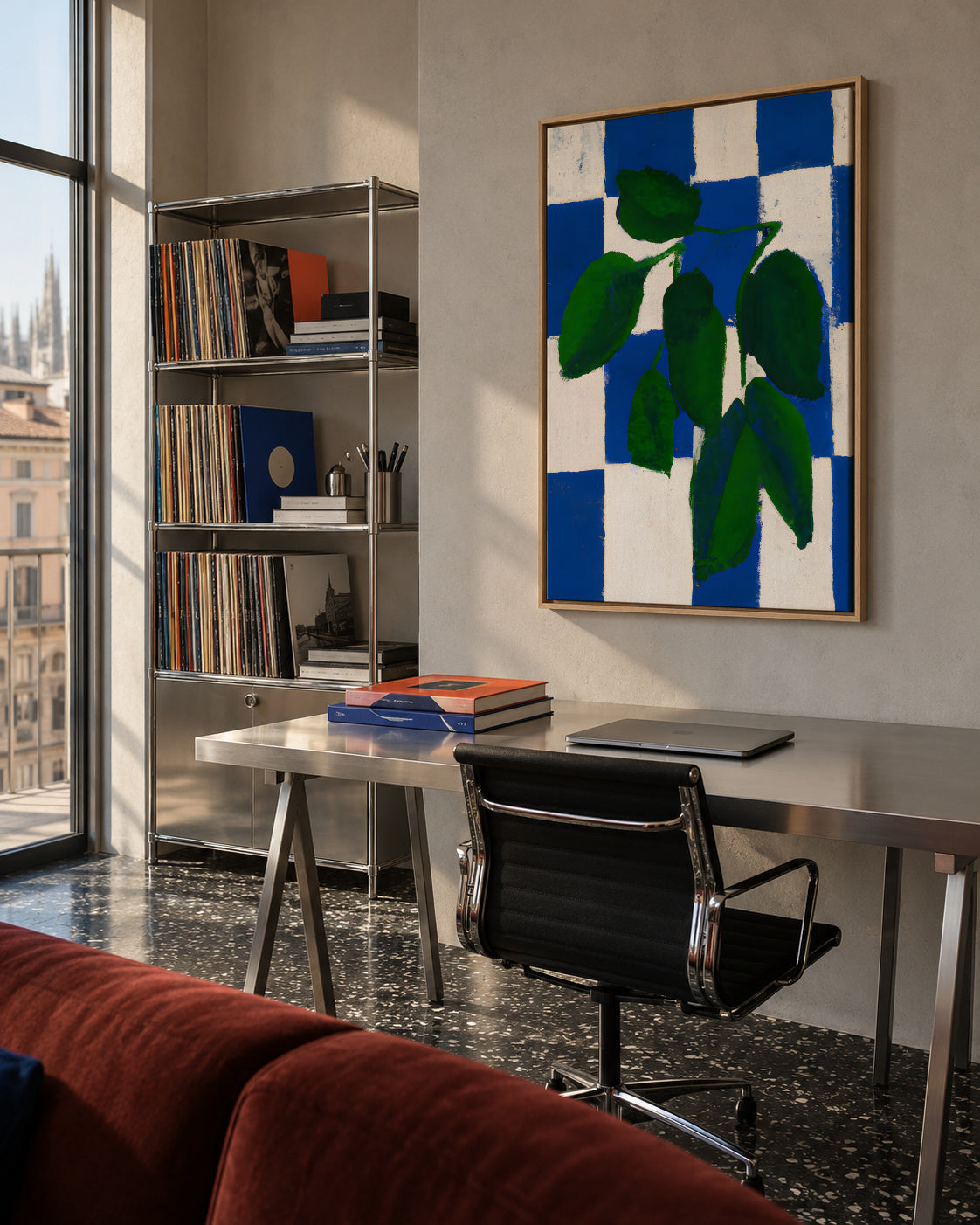Checkered greenery - Framed canvas in an interior